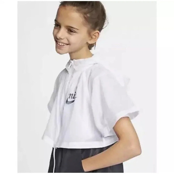 Girls Nike Windrunner Half ZIp Short Sleeve Hoodie Jacket M White Black - Picture 2 of 13